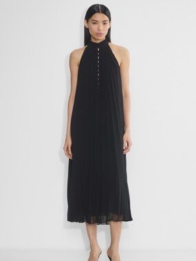 NWT Aritzia Wilfred Mosaic Dress, Black, Size S,  Halter Pleated Midi Dress